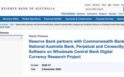 Reserve Bank of Australia + Ethereum, what’s not to like?
